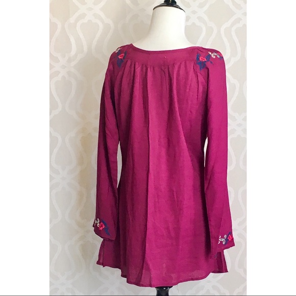 *CLEARANCE* Linen Embroidery Plum Wine Tunic - Picture 5 of 7